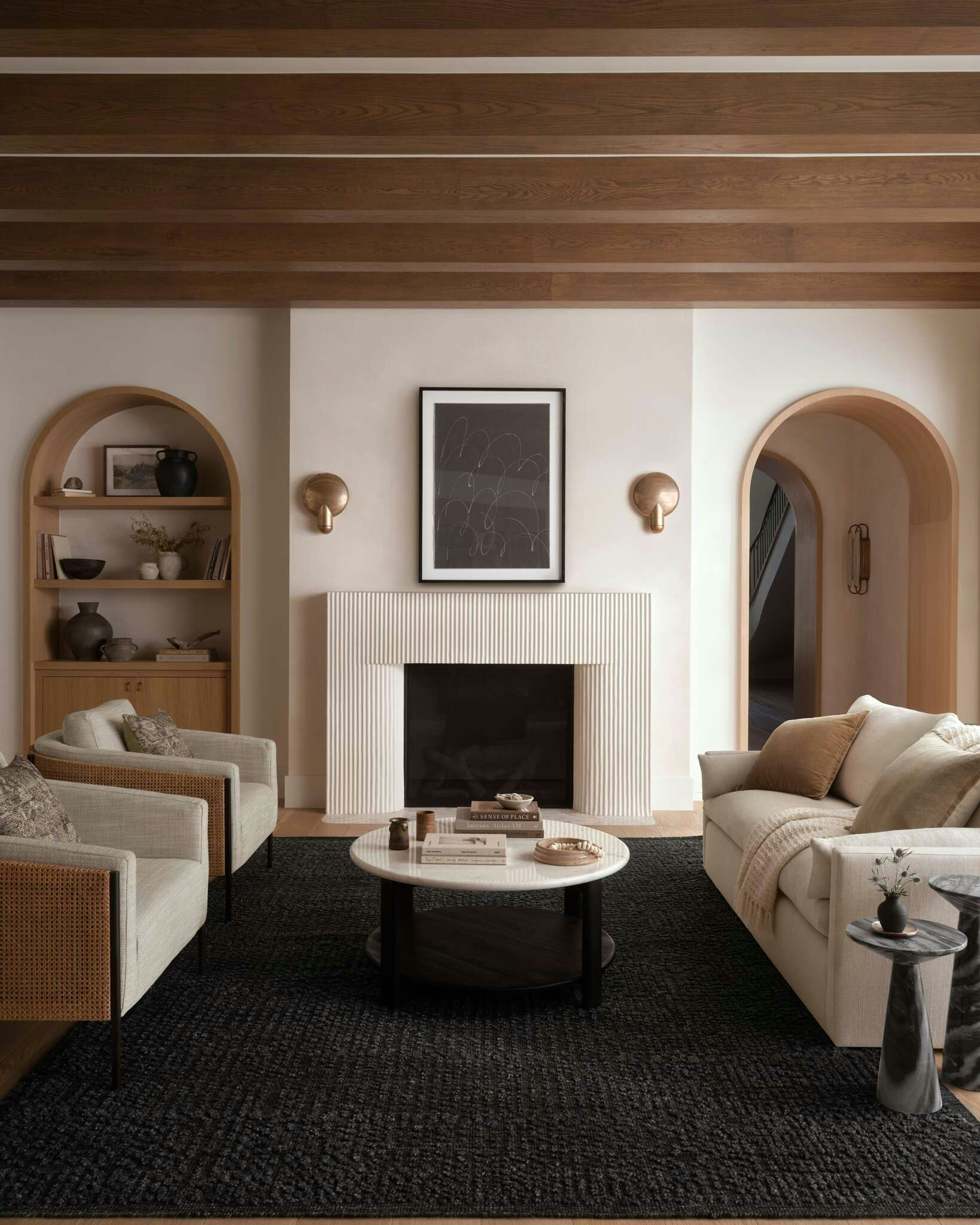 Living room featuring Leighton sofa, Jamesport chair, Wycombe coffee table, Isra Rug