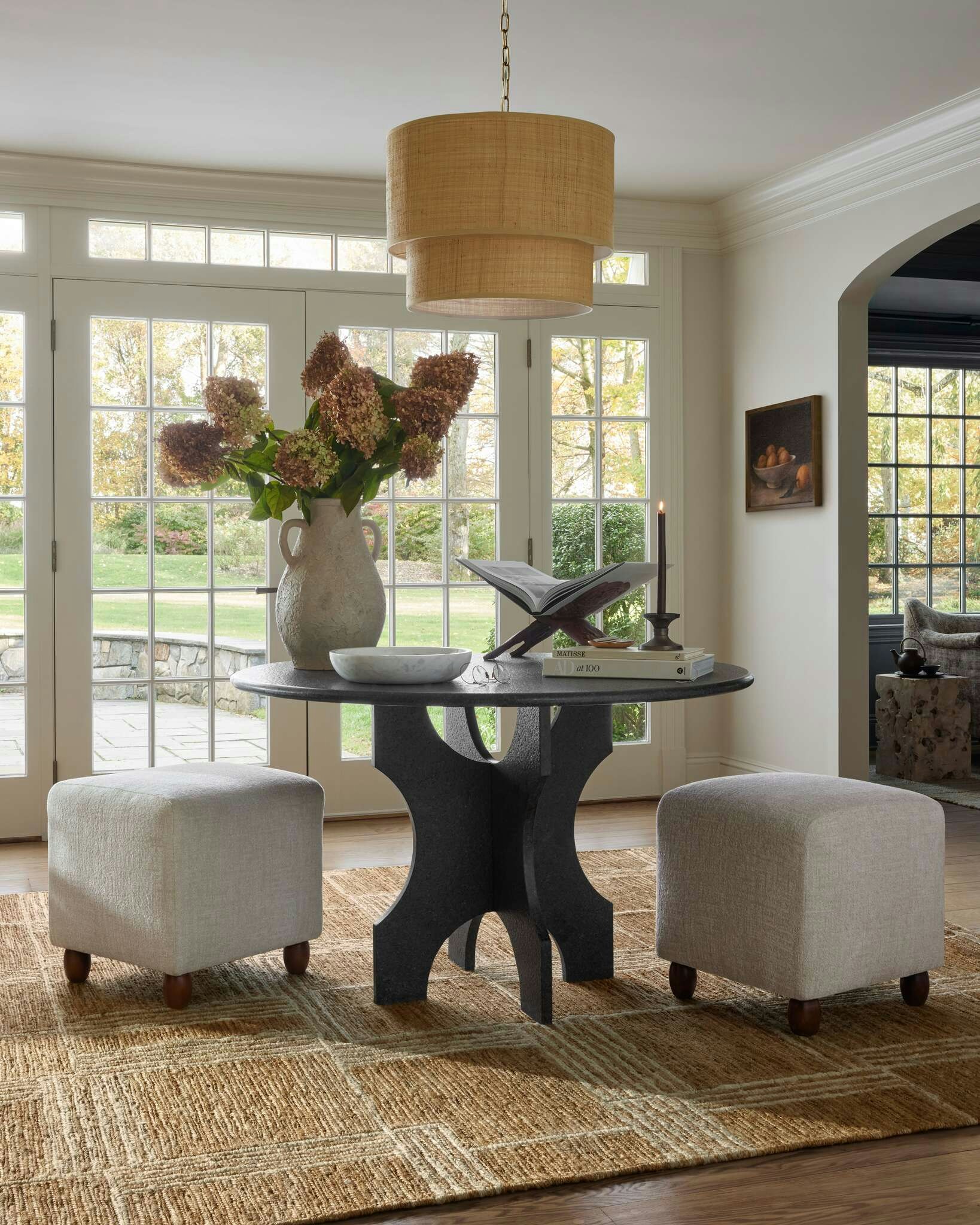 Room featuring Fallon Coffee Table, Chase Cube Stools and Roya Rug